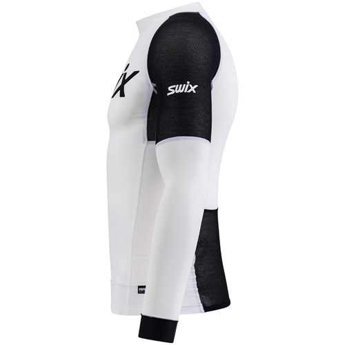 A white and black ski suit.