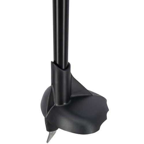 A black umbrella with a black handle.